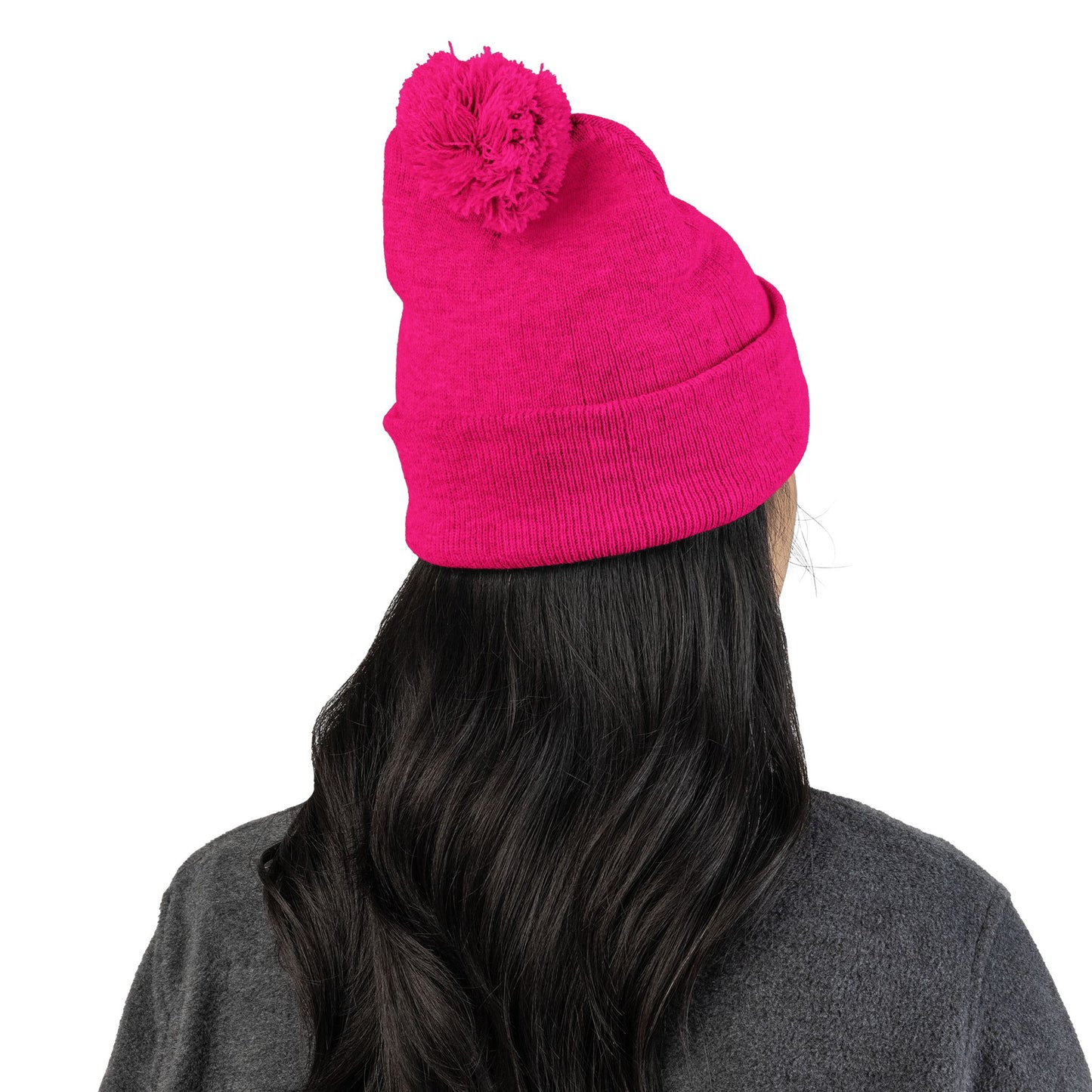 Embroidered Pom-Pom Knit Hat