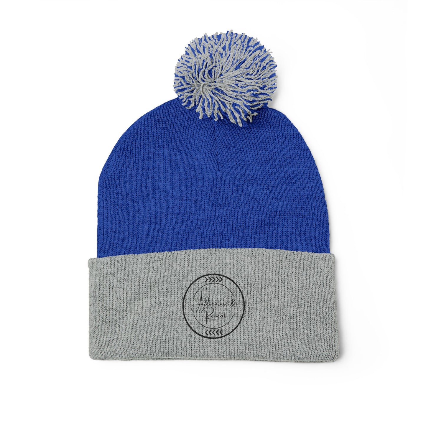 Embroidered Pom-Pom Knit Hat