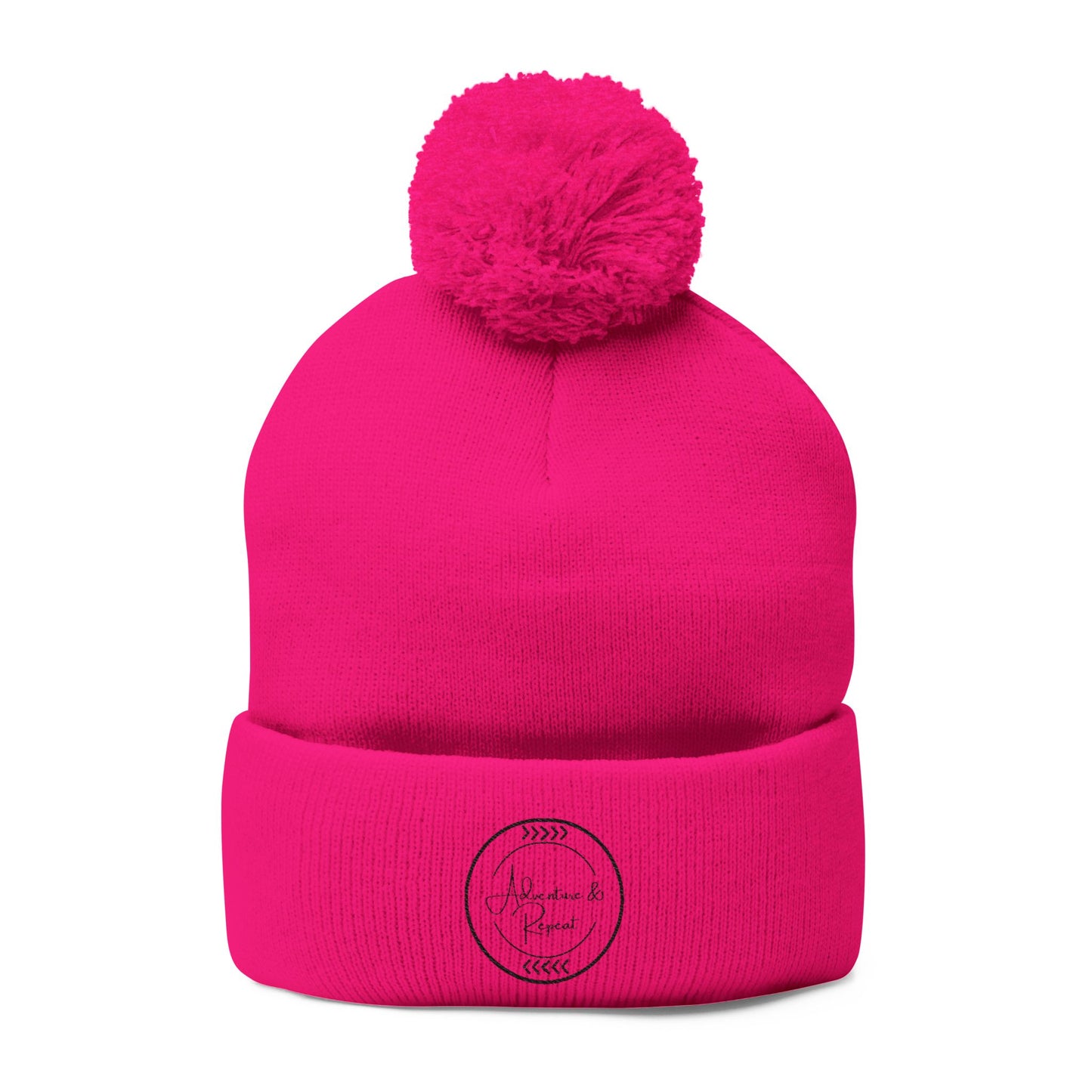 Embroidered Pom-Pom Knit Hat