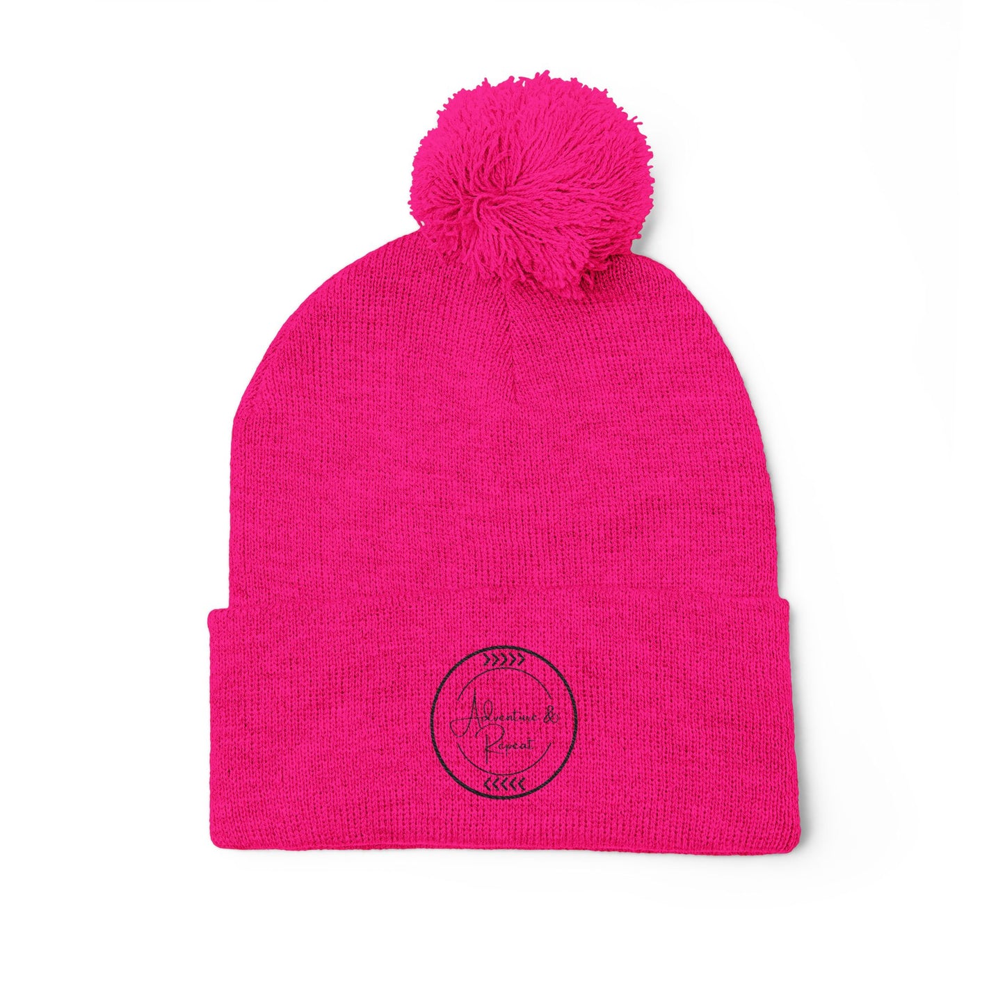 Embroidered Pom-Pom Knit Hat